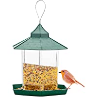 Los mejores  - Comedero para Pájaros de Acrílico- Comedero Aves Colgante Transparente y Verde para Jardín o Exterior - 23 x 20 x 15 cm